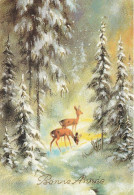 112 - CARTE BONNE ANNEE . LEG. GAUFFREE . BICHES DANS SOUS BOIS ENNEIGE . DENTELEE . COLOPRINT 88896 - New Year