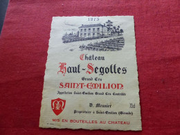 E-415 , ETIQUETTE , SAINT-EMILION, Château HAUT-SEGOTTES 1975 , Grand Cru - Bordeaux