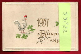 CP Format Mignonnette Bonne Année 1907 - Coq Trèfle à 4 Feuilles Chance ... - Signé Prémand ? à Bouveret Janvier 1907 - New Year