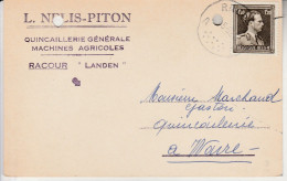 Racour " Landen ",( Lincent ), Carte  PUB : L Nélys - Piton ; Quincaillerie Générale -  Machines Agricoles - Lincent