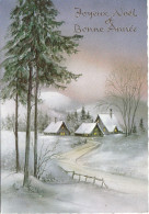 112 - CARTE JOYEUX NOEL ET BONNE ANNEE GAUFFREE . MAISONS SAPINS DANS PAYSAGE ENNEIGE . JLP CHARME 3550/2 - New Year