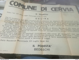 1938 COMUNE DI CERVIA ORDINA IN OCCASIONE DELLA GARA CICLISTICA - Historical Documents