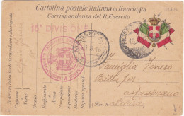 ITALIA - REGNO - FRANCHIGIA - POSTA MILITARE N° 15 DIVIS.- VIAGGIATA PER MASSERANO - BIELLA - 1916 - Franchigia