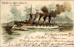 Artiste Lithographie Siehl, Deutsches Kriegsschiff, SMS Kaiserin Augusta, Kreuzer, In Ostasien - Other & Unclassified