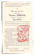 DP Walter Simons 46j. ° Verviers 1892 † Gent 1939 X Irma Boes - Devotieprenten