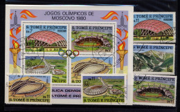 ST THOMAS ET PRINCE SAO TOME E PRINCIPE 1980, Yv. 598/602 + BF, J.O.Moscou, Stades Divers J.O., Oblitérés / Used. RSTP80 - Estate 1980: Mosca