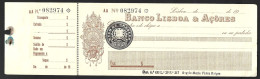 Check From Banco Lisboa & Açores 1930. Embossed Check Stamp $02. Scheck Der Banco Lisboa & Açores Aus Dem Jahr 1930. Gep - Cheques En Traveller's Cheques