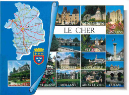 18 - Cher - Multivues - Carte Géographique - Blasons - CPM - Voir Scans Recto-Verso - Autres & Non Classés