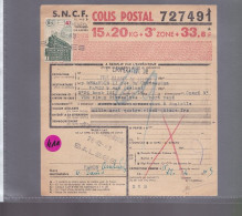 Colis Postal   Postaux   S.N.C.F  SNCF Bulletin D' Expédition Timbre 4,70 F & 1 F  1943 Vins Rivesaltes Salses - Covers & Documents