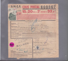 Colis Postal   Postaux   S.N.C.F  SNCF Bulletin D' Expédition Timbre 4,70 F & 1 F  1943 Vins Rivesaltes Salses - Covers & Documents