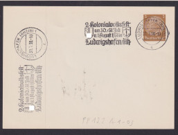 Deutsches Reich Ganzsache Ludwigshafen Rhein Selt. SST Kolonialvolksfest 1938 - Covers & Documents