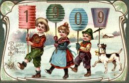 ANNO DATA 1909 - YEAR DATE 1909 - Bambini E Cane - Art Nouveau - Rilievo, Gaufré, Embossed - VG - #004 - New Year