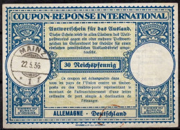 ALLEMAGNE GERMANY 1936,  Lo11  30 Rpf  Int. Reply Coupon Reponse Antwortschein IAS IRC O MAINZ 22.06.36  ( Mi.17 ) - Other & Unclassified