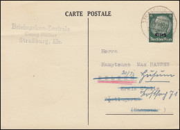 Elsaß 4 Hindenburg 6 Pf Mit Aufdruck Als EF Auf Postkarte STRASSBURG 7.12.1940 - Occupazione 1938 – 45