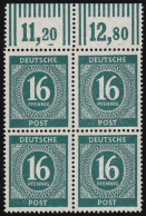 923c W OR Ziffer 16 Pf Oberrand-Viererblock Walzendr. ** Ungefaltet Farbgeprüft - Mint