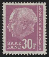 Saarland 419 Heuss 30 Fr 1957, ** - Unused Stamps