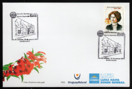 URUGUAY 2021 (María Espínola, Education, Teacher, Writer, Schools, Flags, Caduceus, Hermes, Snake, Fleur-de-lis) - 1 FDC - Uruguay