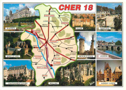18 - Cher - Multivues - Carte Géographique - CPM - Voir Scans Recto-Verso - Andere & Zonder Classificatie