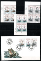 Denmark 1996; Small Wooden Boats. Set Of 3 In Block Of 4 MNH(**), And Single On FDC. - Ships