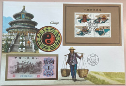 Chine/China Feuillet Souvenir De 1987 Avec Bloc Et Billet. TB - Usati