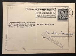 Postkaart Antwoord Spoorwegen 1959 - Griffe MECHELEN-NECKERSPOEL In Rechthoek - “Als Gevolg Op Bericht Van Niet-afleveri - Griffes Linéaires