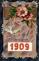 ANNO DATA 1909 - YEAR DATE 1909 - Uccellini, Oiseaux, Little Birds - Fiori - Rilievo, Gaufré, Embossed - VG - #027 - New Year