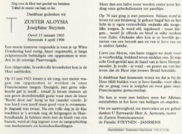 Zuster  Aloysia Geb Te Oevel 15 Jan 1905 Overl Herentals 4 April 1996 - Other & Unclassified