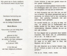 Zuster Antonia Geb Te Mol 20 Nov 1921 Overl Te Turnhout 5 Jan 1993 - Other & Unclassified