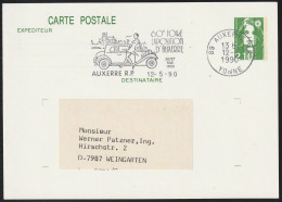 1990 France 60th Trade Fair In Auxerre Slogan Cancel Featuring Classic Car On Postally Travelled Card - Cars