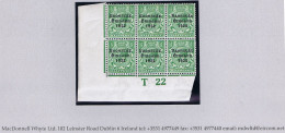 Ireland 1922-23 Thom Saorstát 3-line Overprint In Blue-black On ½d, Corner Block Of 6 Control T22 Imperf Mint, Plate 3 - Unused Stamps