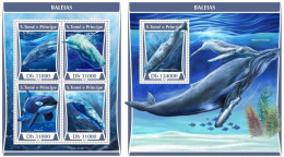 St Tome E Principe - 2017 - Whales - Yv 5793/96 + Bf 1049 - Ballenas