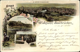 Lithographie St. Johann Saarbrücken, Gesamtansicht, Ehrenthal, Spichernberg - Autres & Non Classés