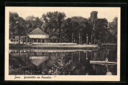 AK Jena, Gaststätte Im Paradies, Vom Wasser Gesehen, Kanupartie  - Jena