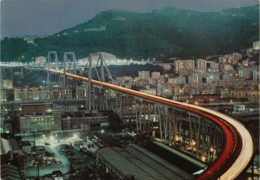 GENOVA - IL VIADOTTO POLCEVERA LUNGO 1102 MT. IN VISIONE NOTTURNA - PONTE MORANDI PRIMA DEL CROLLO - 1986 - Genova (Genoa)