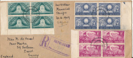 South Africa Registered Cover Sent To England 16-12-1949 With Complete Set Voortrekker Memorial Stamps In Block Of 4 - Lettres & Documents