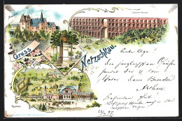 Lithographie Netzschkau, Bismarck-Denkmal, Götzschthalbrücke, Rosenbad  - Other & Unclassified