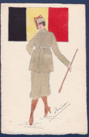 CPA Dessin Original Fait Main Femme Woman Militaria Belgique Non Circulée - Other & Unclassified